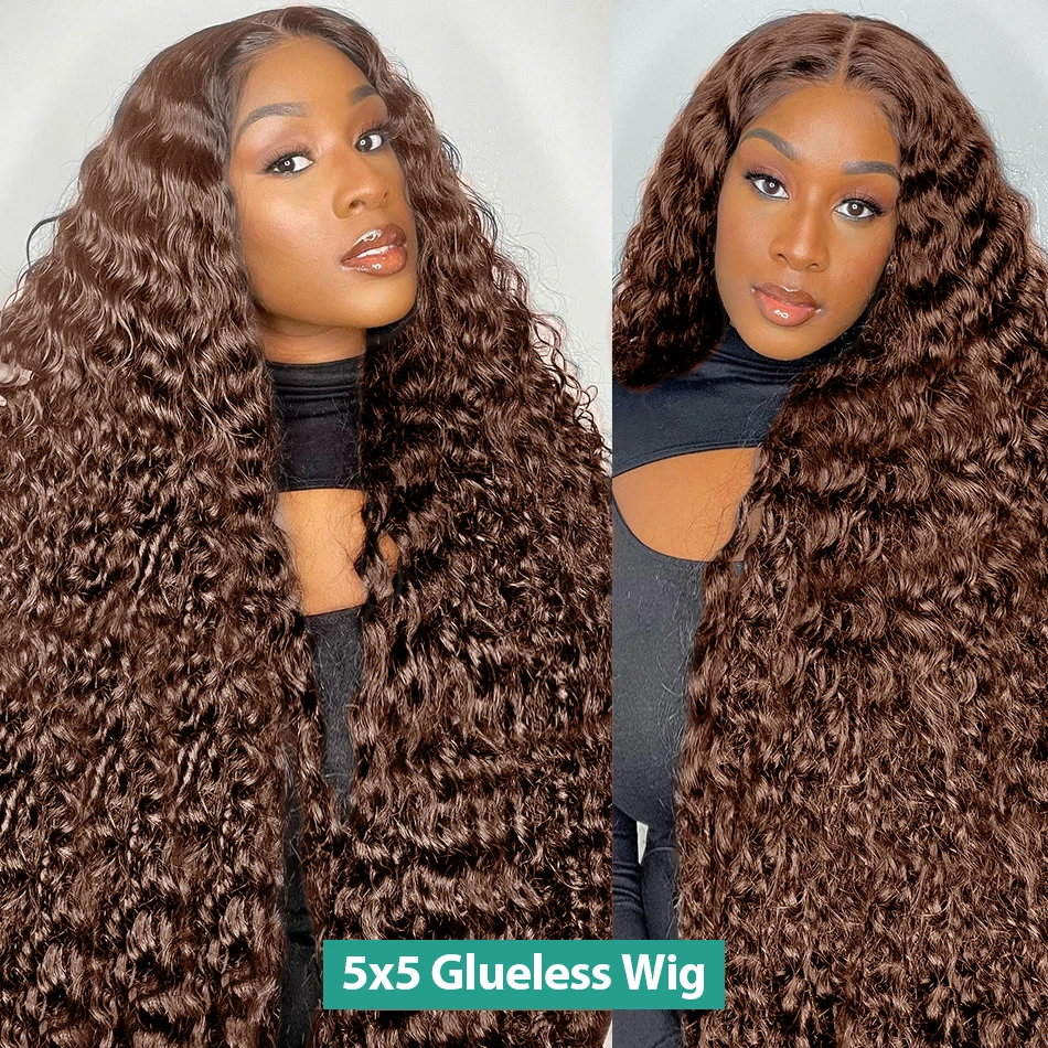 Kinky Curly Hd Chocolate Brown Lace Frontal Human Hair Wigs For Women Brown Colored 13x4 Lace Front Wigs 4x4 Closure Curly Wigs