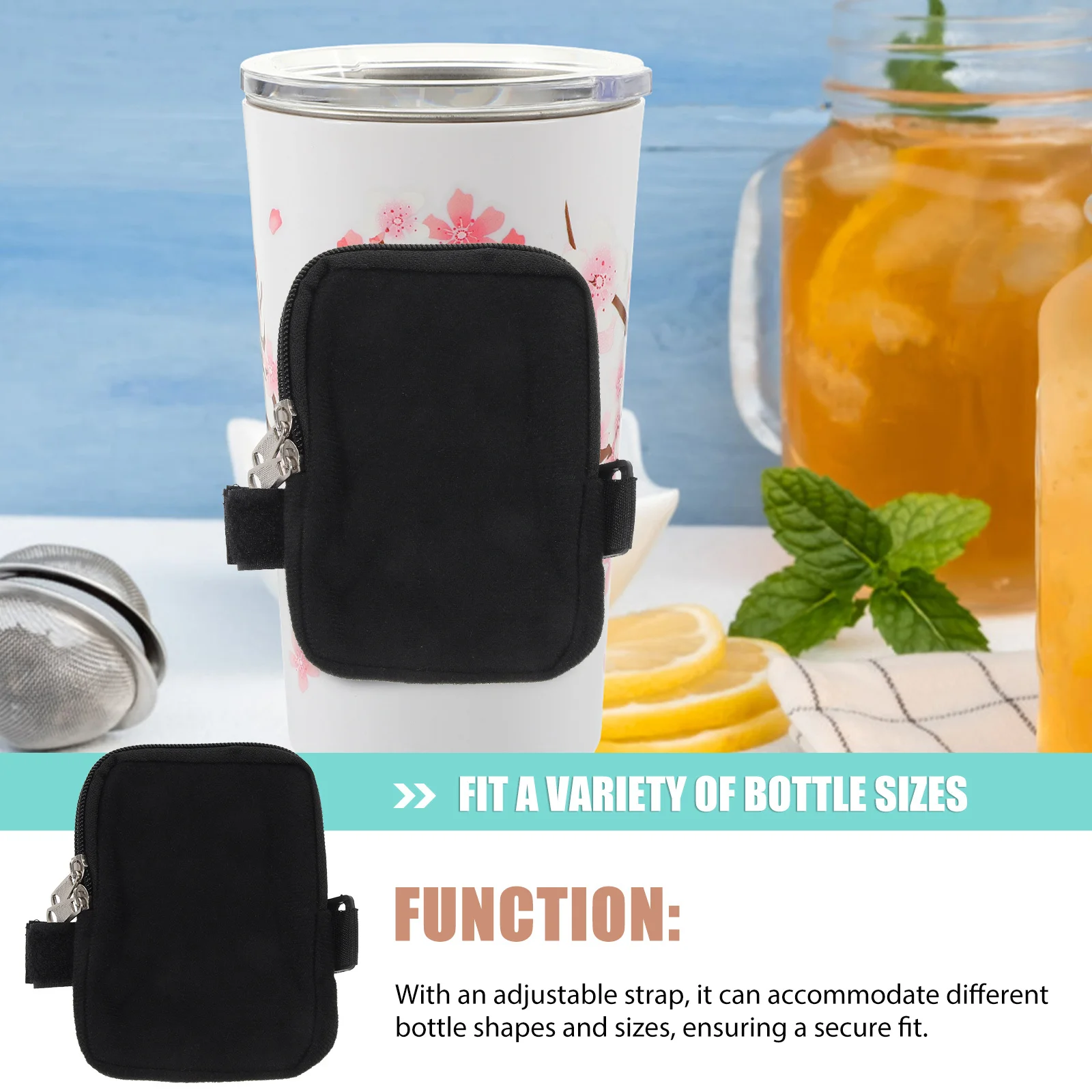 

Water Bottle Pouch Adjustable Strap Outdoor Portable Multi-Use Zipper Pouch Small Storage Bag for Bottles Phone Keys