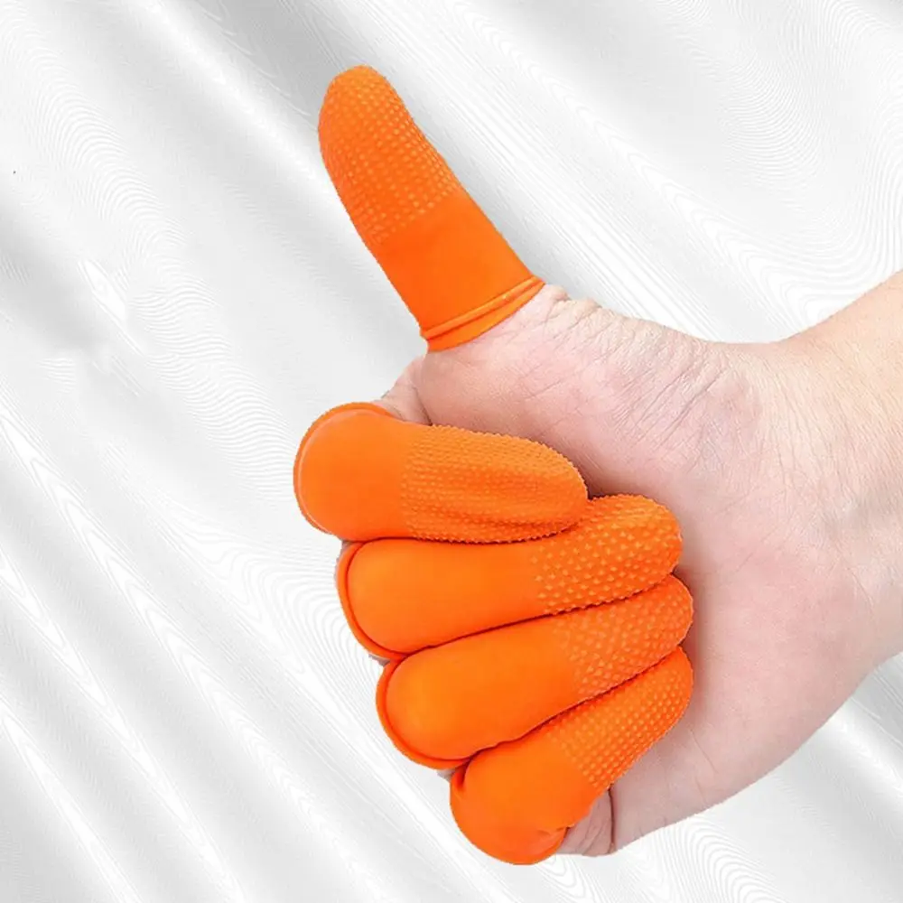 100pcs Durable Wear Resistant Rubber Finger Cover Disposable Anti-Static Non-slip Gloves Soft Orange Latex Finger Cots For Home