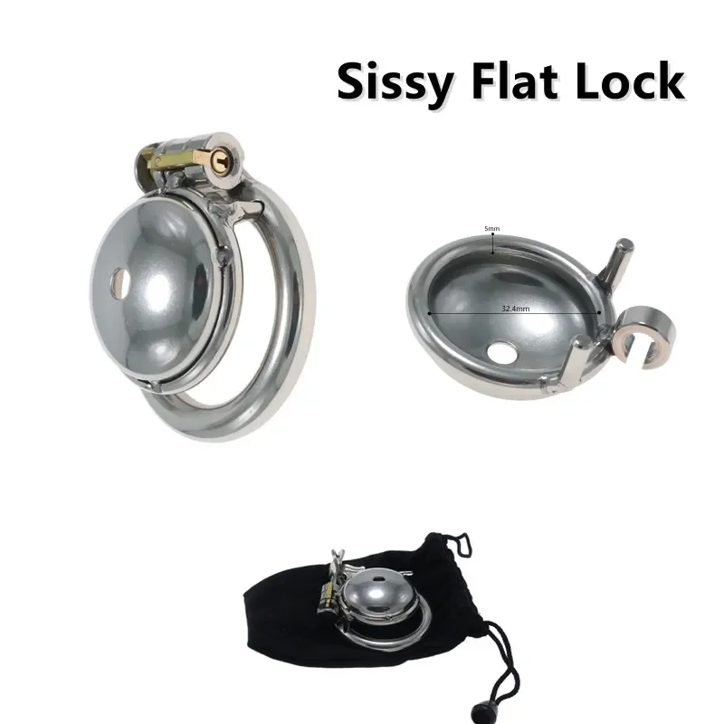 2023 Ultra Small Short Male Sissy Flat Chastity Cage Device Stainless Steel Cock Cage Locking Ring Urethral Chastity Sex Toys