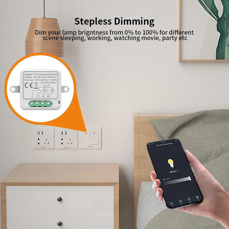 Tuya Zigbee Smart Dimmer Switch Module Supports 2 Way Control LED Lights Dimmable Switch Work with Alexa Google Home Need Hub