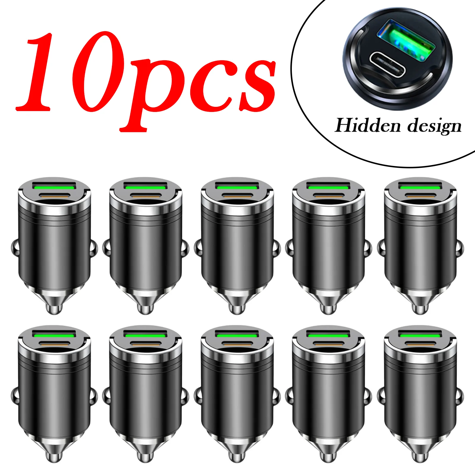 

10pcs 100W PD Car Charger - USB-A & Type-C Fast Charge w/ Pull Ring for iPhone Android Laptop
