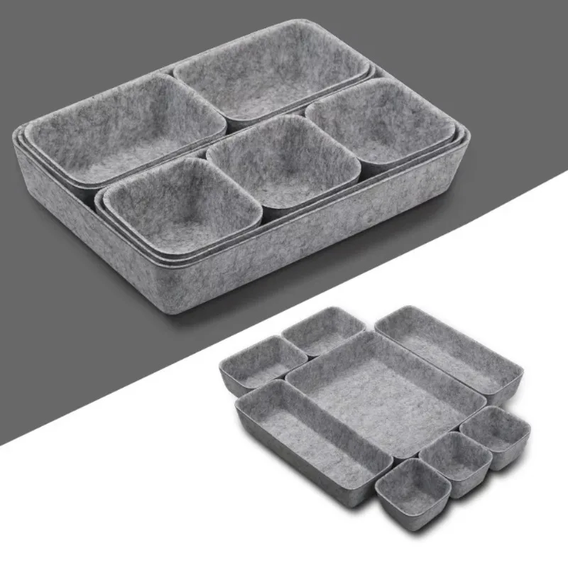 Felt Desktop 8 Piece Drawer Storage Box Set One Piece Molded Organizer Snack Container Organization System Kit