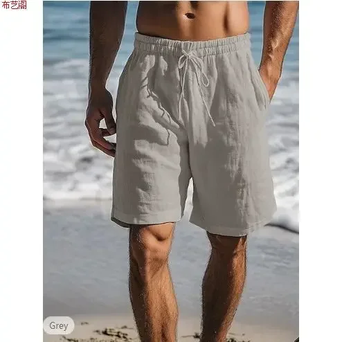 

Мужские 5-дюймовые хлопковые шорты, летние легкие дышащие однотонные минималистичные повседневные пляжные шорты свободного покроя с эластичным шнурком