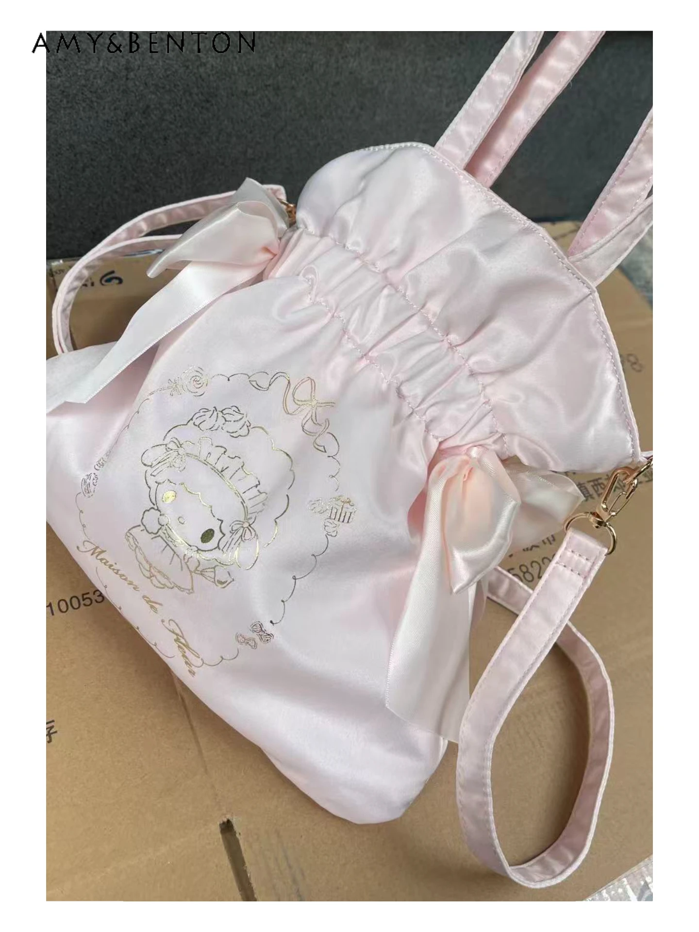 

Японская милая сумка-тоут с милым мультяшным принтом на шнурке, повседневная универсальная модная маленькая вместительная сумка через плечо, женская сумка на плечо