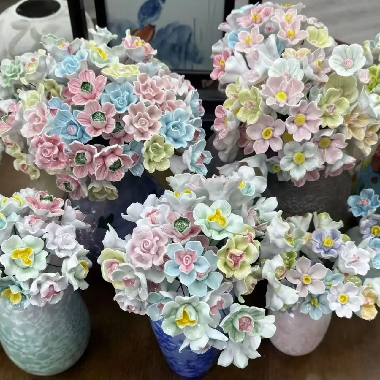 5 Stück Keramikblumen, handgefertigte Simulationsblumen für hohe Temperaturen, ländliche Wildblumen, kreative Geschenke, Heimdekoration – Detail 1
