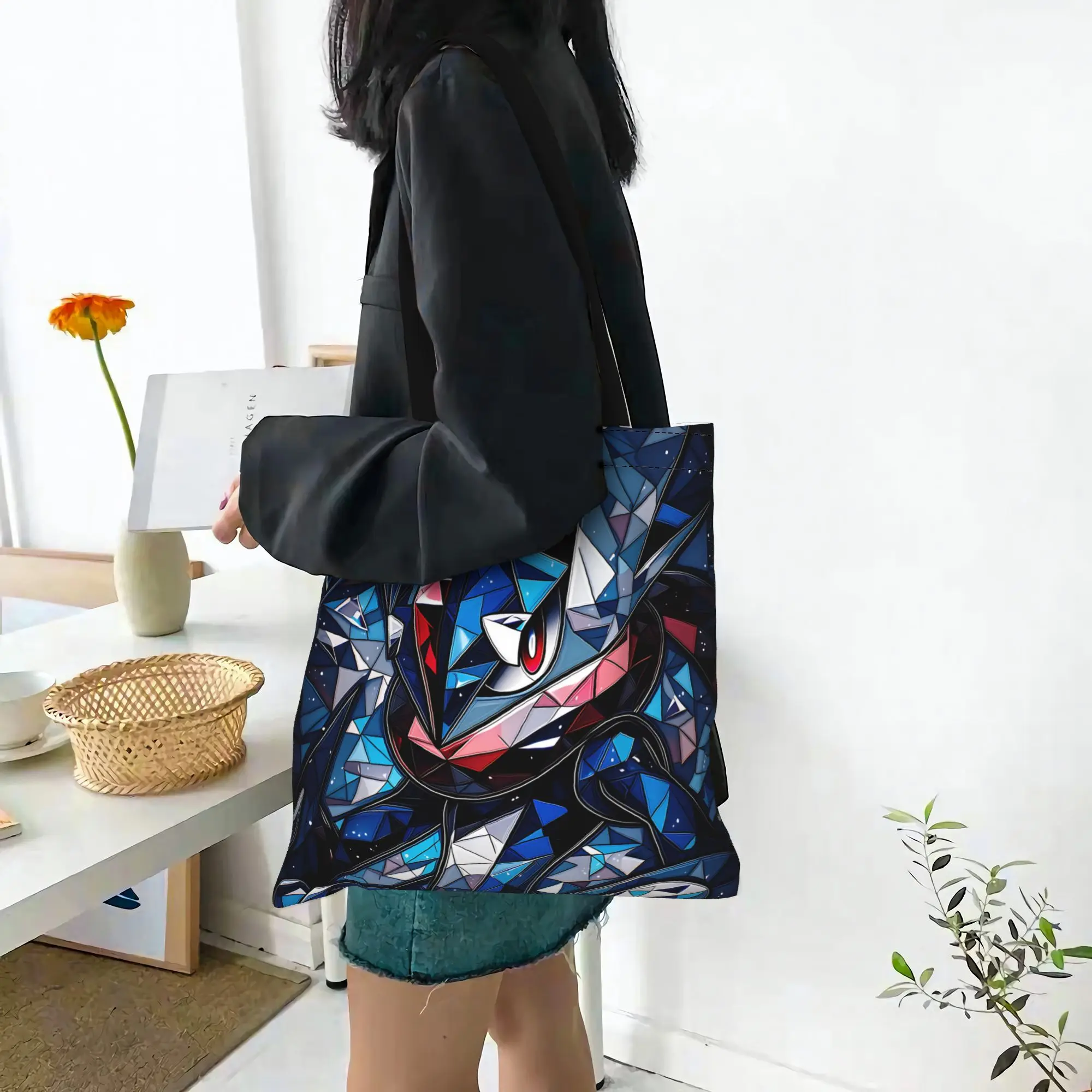Customized Pokemon Greninja Women's Bag Shopping Bag Reusable Double Sided Canvas Tote Bag Shoulder  Handbag