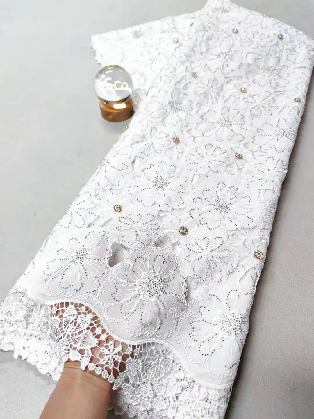 2025 High-Quality Africa Nigerian Sequins Cotton Embroidery Lace Fabric Tulle  for Wedding Party Dress Chiffon 5Yards XL118