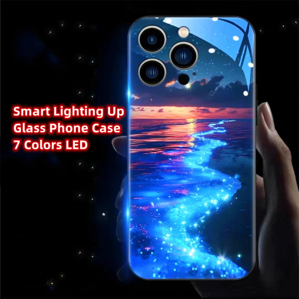 

Sunset Blue Tears Sound Control LED Flash Glowing Case Luminous Cover For iPhone 15 14 13 12 11 Pro Max XR XS Plus 6 7 8 SE2020