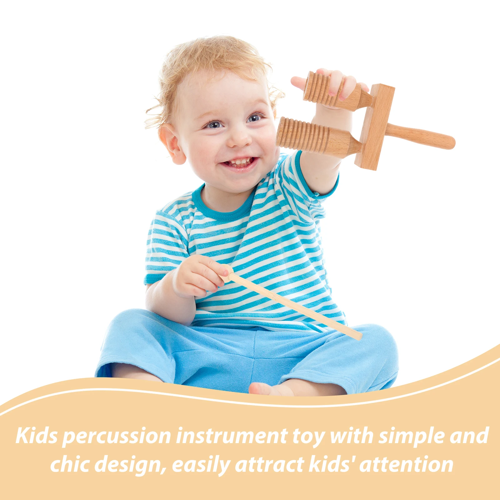 

1 Set Wooden Percussion Block Musical For Toddler Wood Guiro Smooth Surface Toddler Musical Plaything Wood Tone