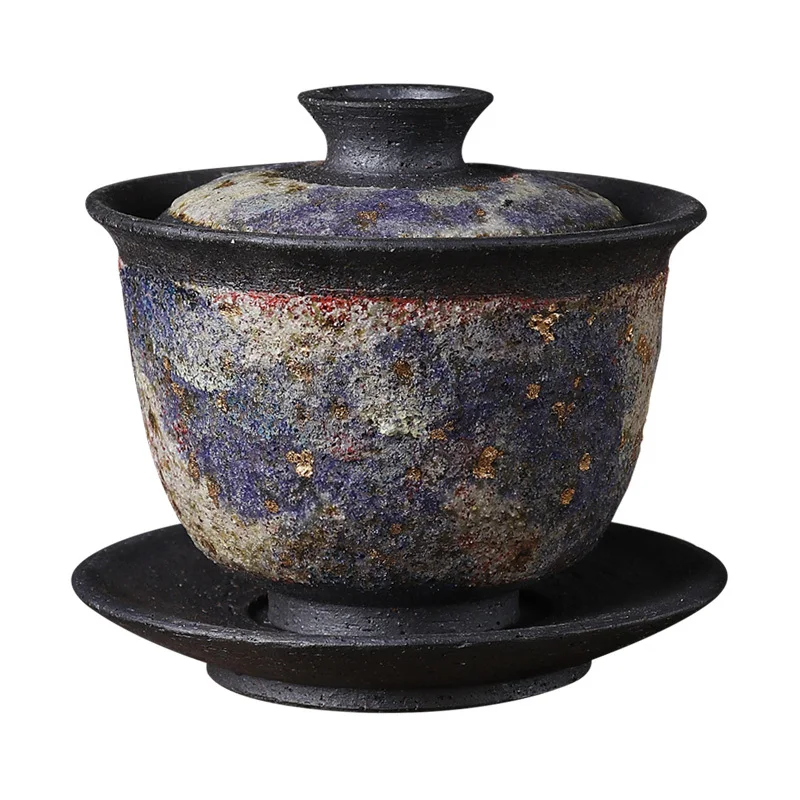 Three Time Japanese Style Rock Mine Lid Bowl, Tea Cup, Wood Fired, High Vieamese Handmade Coarse Pottery Set,