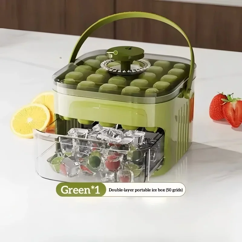 Press‑Type 50 Grids Ice Cube Tray, Double‑Layer Reusable Ice Mold with Lid & Storage Box for Home Ice Making