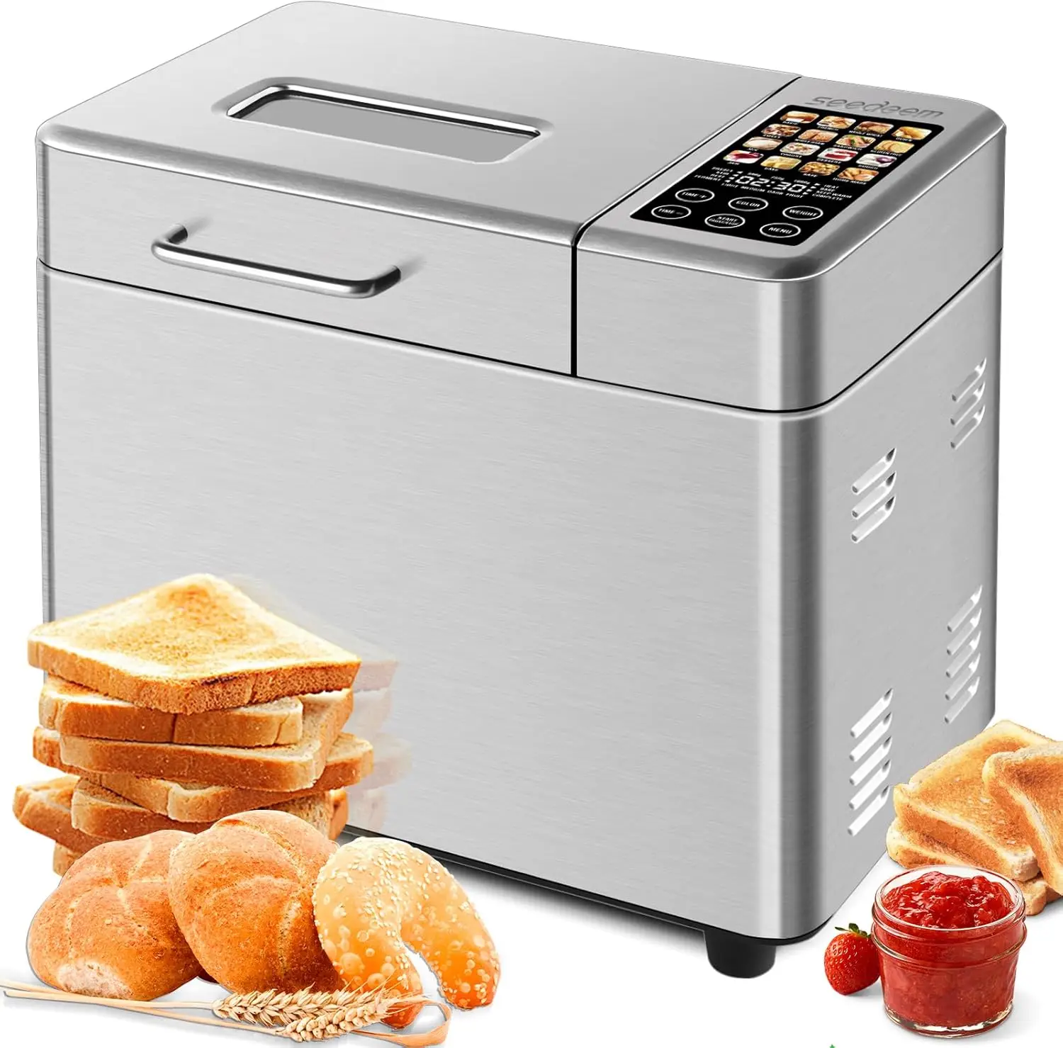 16 in 1 Bread Machine, 2.2LB Stainless Steel Bread Maker with Fruit and Nut Dispenser, Nonstick Ceramic Pan, 3 Crust Colors, 3 L