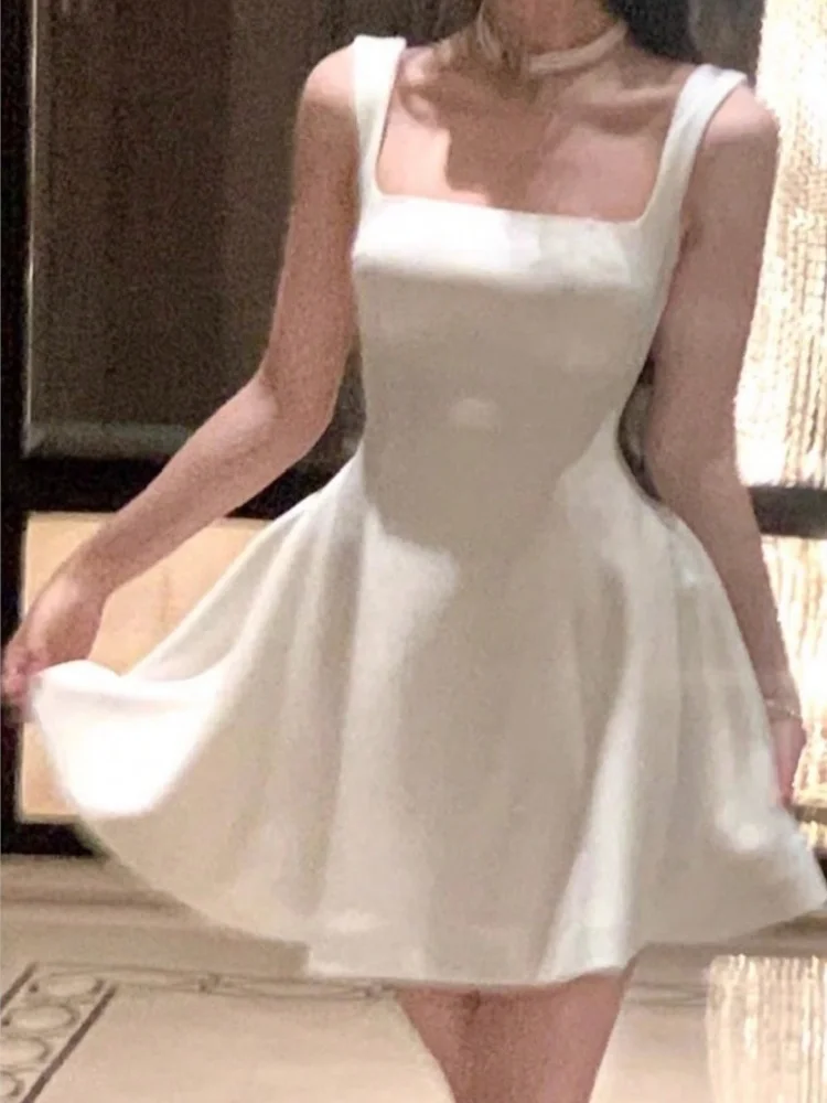 Elegant Summer Plain Corset Sweet Tutu Dreses New France Princess Party Evening Short Dress Wide Straps Women's Clothes Vestidos
