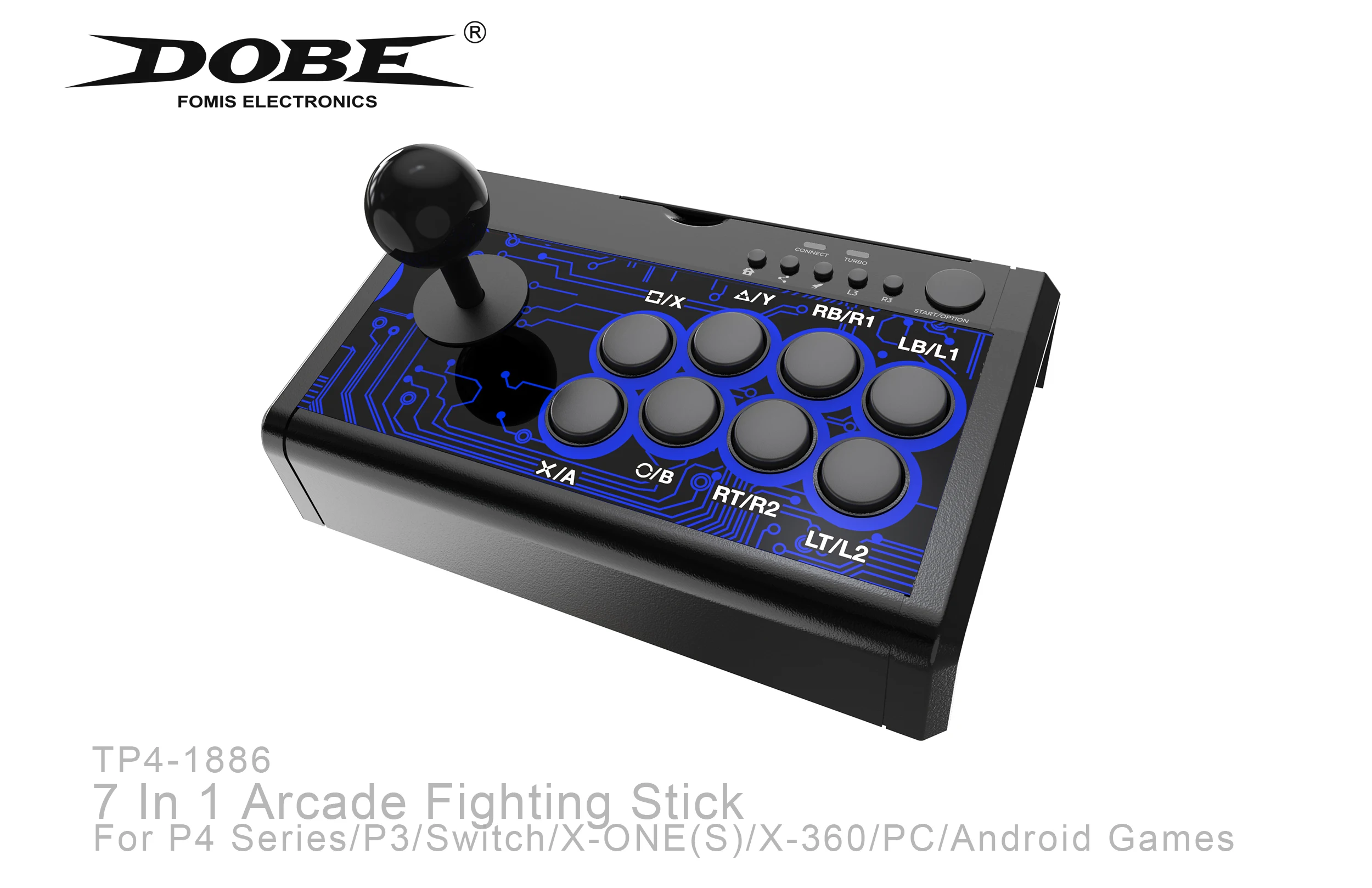 DOBE 7 In1 USB Arcade Fight Stick Street Fighting Joystick Controller for PS3 / PS4 / XBOX ONE / XOBX 360 / PC / Android /Switch