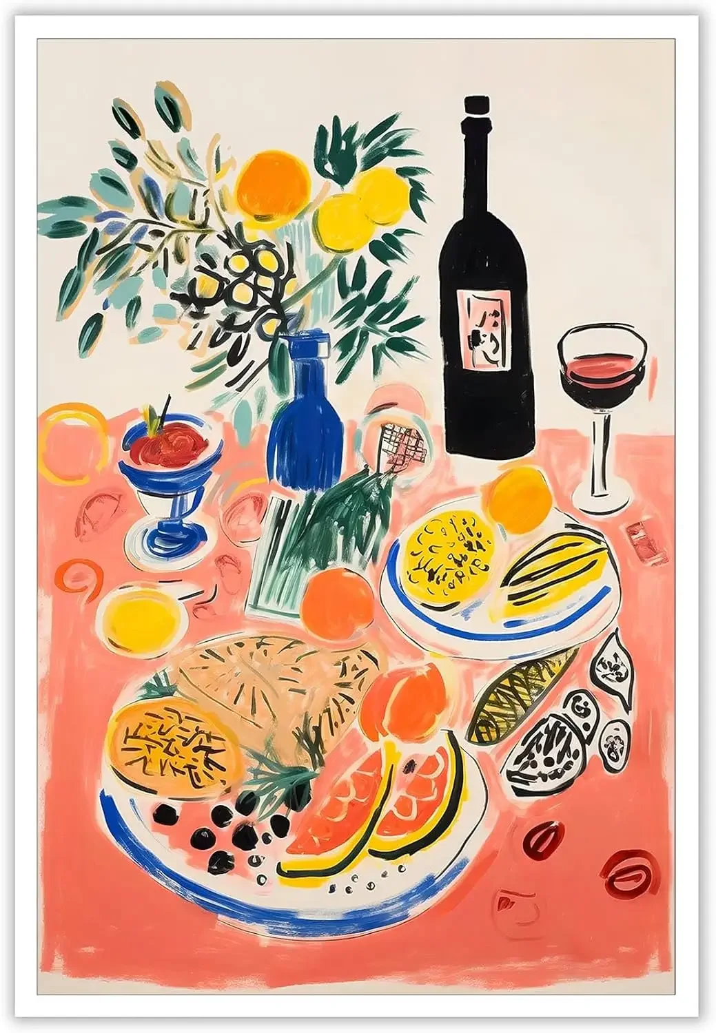 Vintage Dining Table Food Poster Canvas Painting Abstract Fruit Food Painting Printing Room Kitchen Decoration Frameless