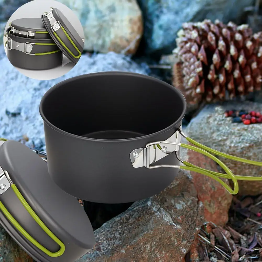 Lightweight Camping Titanium Pot Pan Set  Portable Foldable Nature Hike Pot Outdoor Cooking Tableware For Picnic Fishing Camping