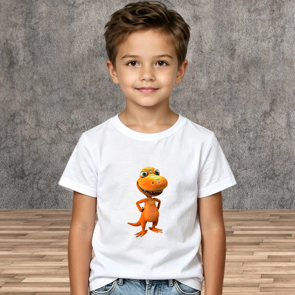 Kid Boys Summer Dinosaur Print Casual T-shirt Lightweight Cotton Short Sleeve Tee