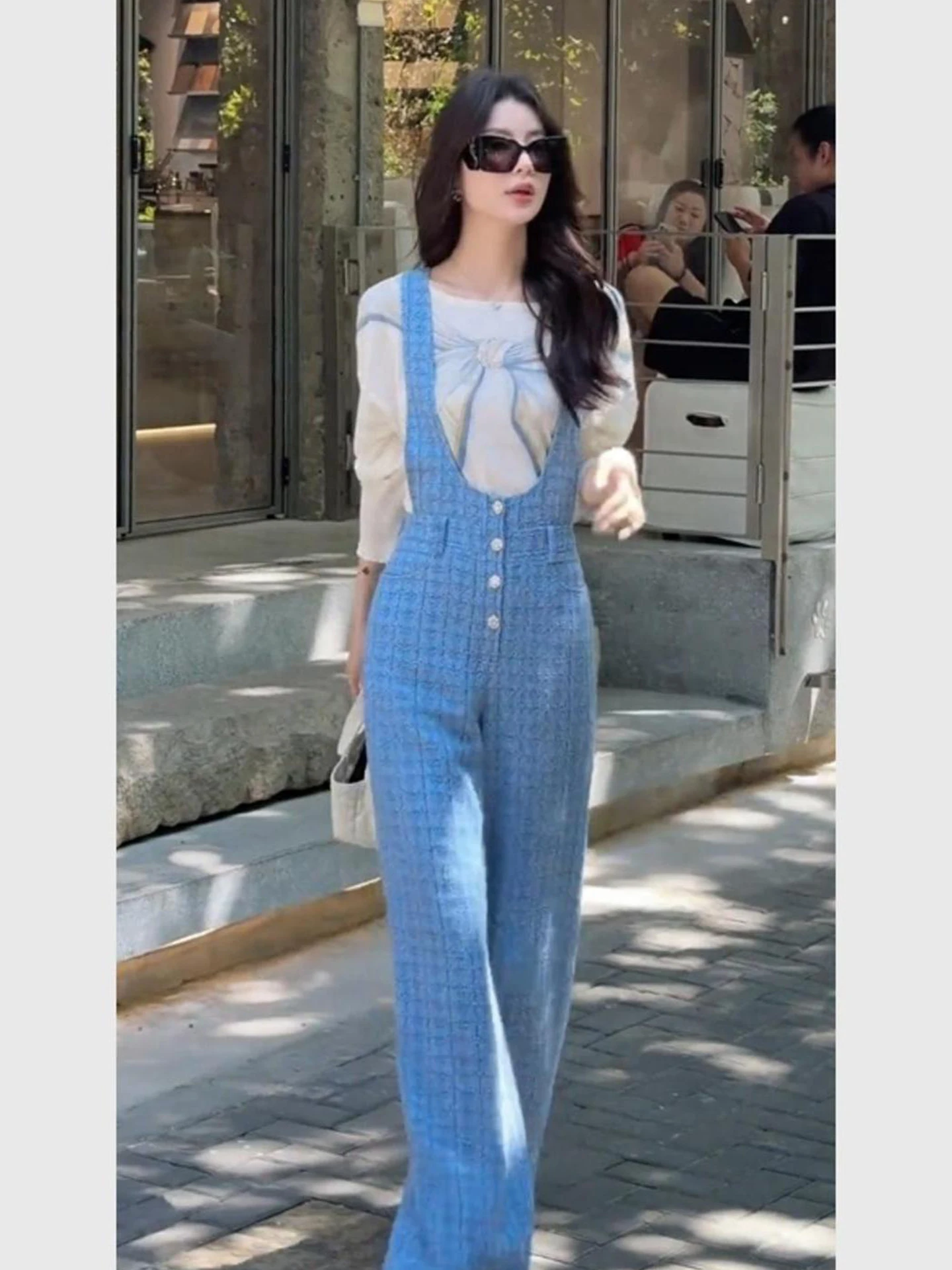 

Early Autumn Blue Small Fraance Sle Wide Leg Pants Jumpsuit High Waist Commute Polyester Fiber Regular Thin