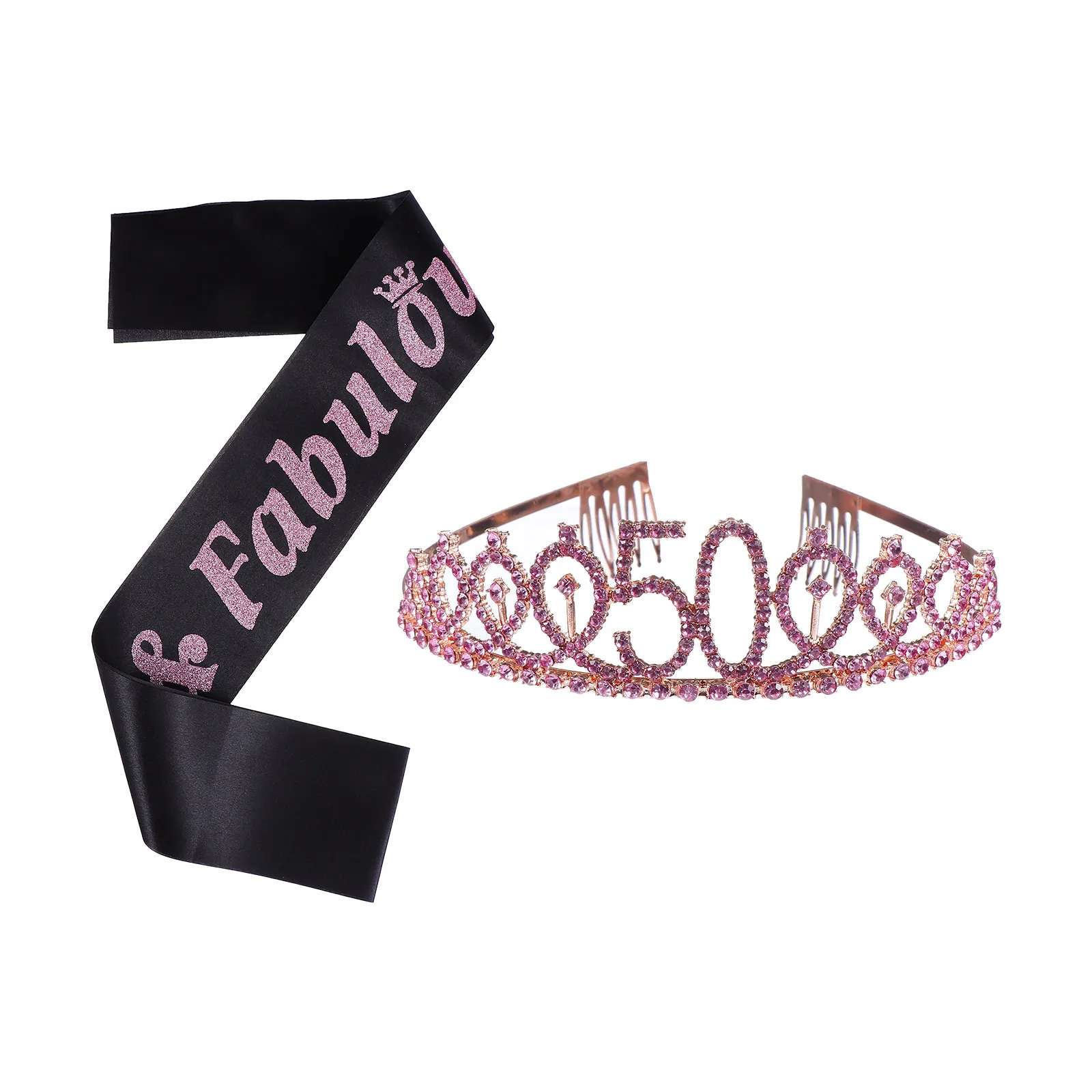 

2Pcs Crown Party Shoulder Strap High-Grade Fabric Comfortable 50 Years Old Birthday Decorative Costume Accessories Halo Props