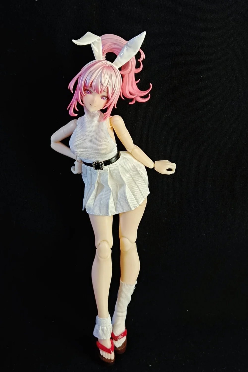 【Clothing Only】Handmade 1/12 White Backless Top Pleated Skirt Leather Belt Sweet Set For 6inchs Snail shell Action Figures