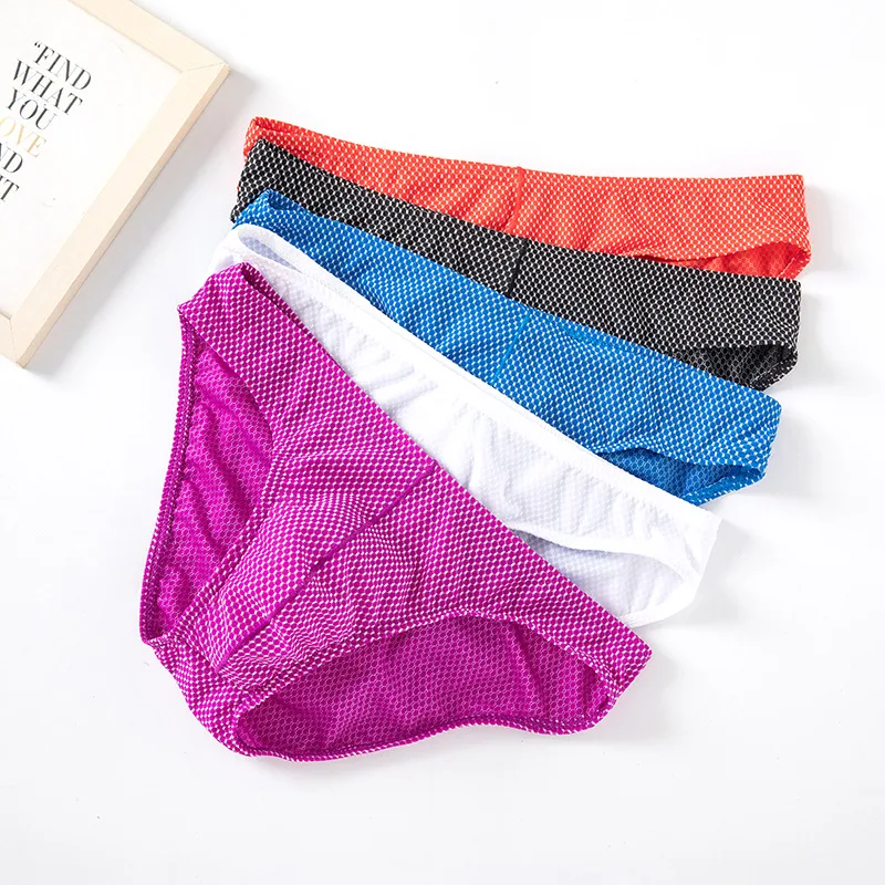 

5 Pcs Men Ice Silk BriefsSexy Summer Panties Mid-Rise Underpant Lingerie Sheer Man Underwear M-5XL