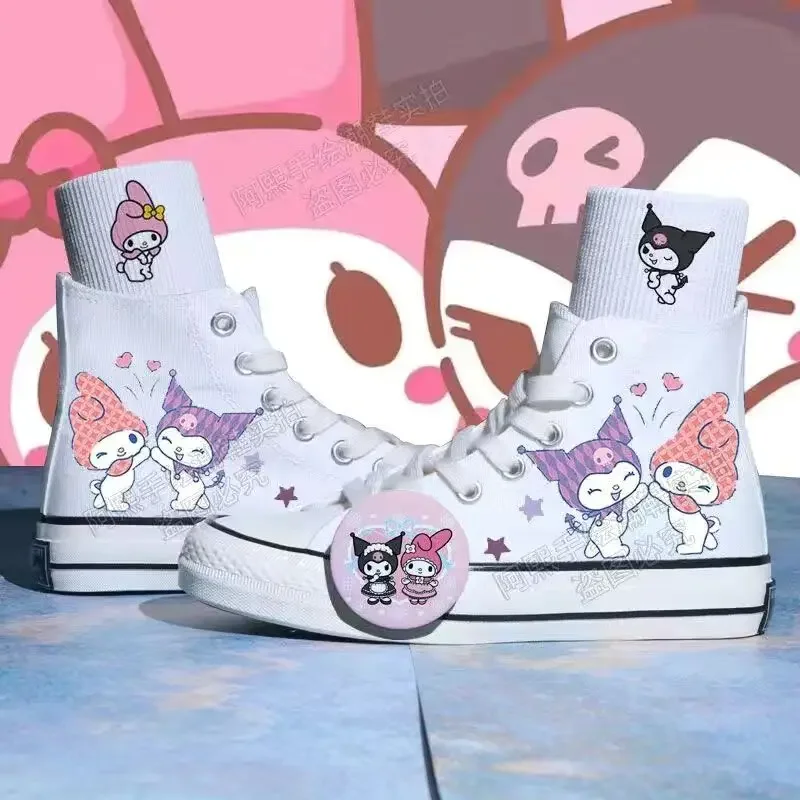 Kawaii Sanrio Kuromi mały diabeł wysokie buty płócienne moja melodia Cute Cartoon para Student wysokie trampki obuwie damskie