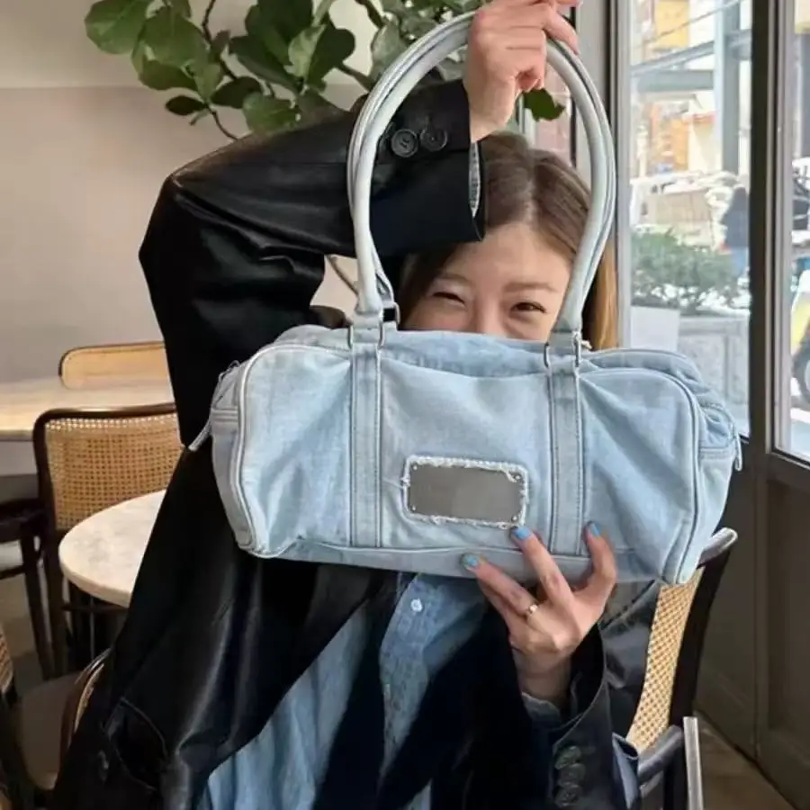 Large Capaci Denim Single oulder Bag Faionable Handbag Travel Bag Gym Bag Youth Casual Pure Color Crossbody Bag