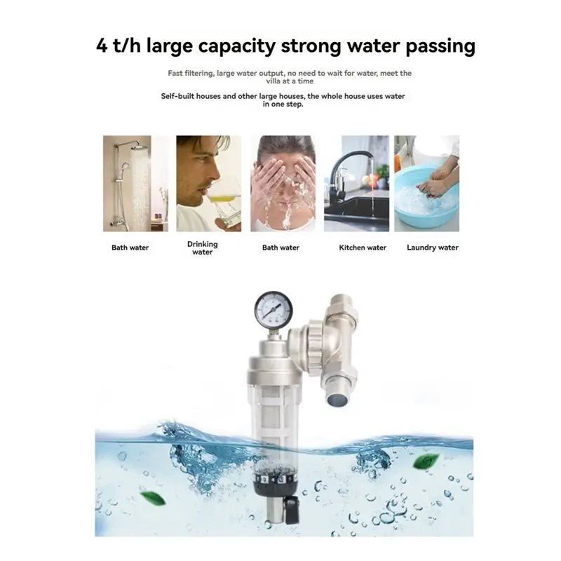 L65A-Whole House Central Filter High-Flow Tap Water Filter Reusable Sediment Water Filter Nickel-Plated 6-Point Hot Melt