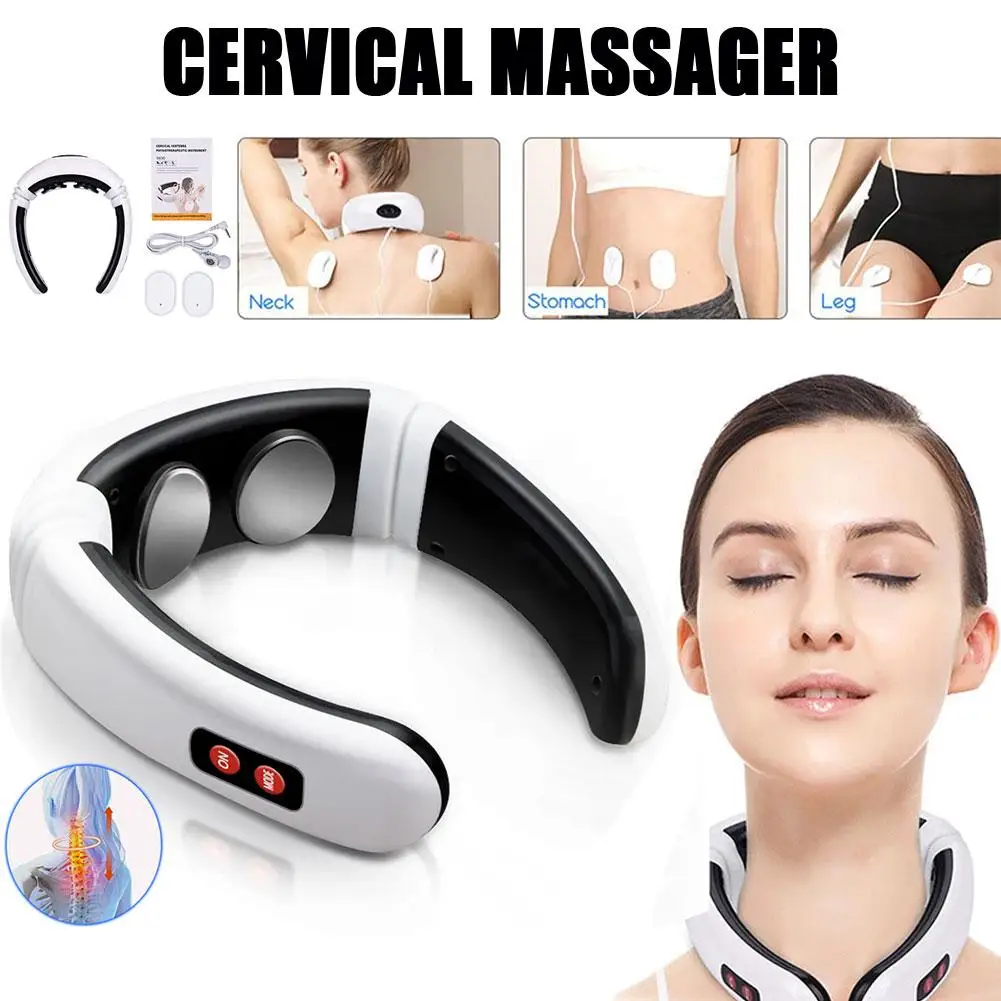 Electric Neck Massager &Pulse Back Massage 6 Modes Far Infrared Heating Pain Relief Tool Health Care Masajeador Machine dropship