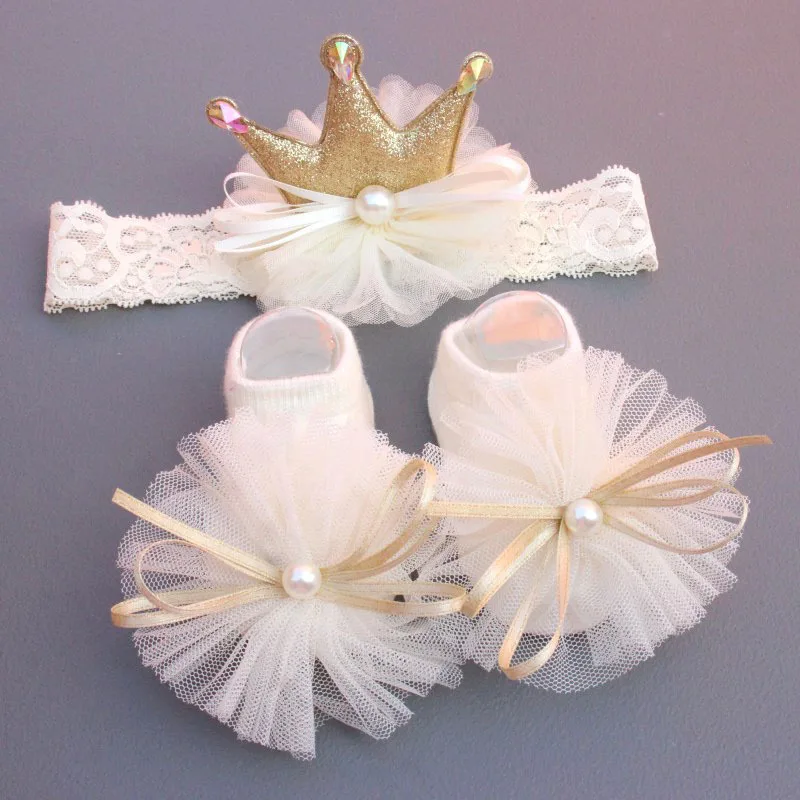 Baby Headband Sock Set, Soft and Comfortable Headband, Baby Crown Flower Headband, CHILDREN\'S Boat Socks, Floor Socks