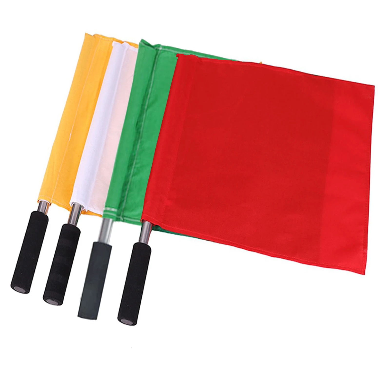 

4Pcs Hand Cranked Referee Signal Flags Solid Color Waterproof for Football Soccer Match Linesman Stainless Steel Pole Sponge