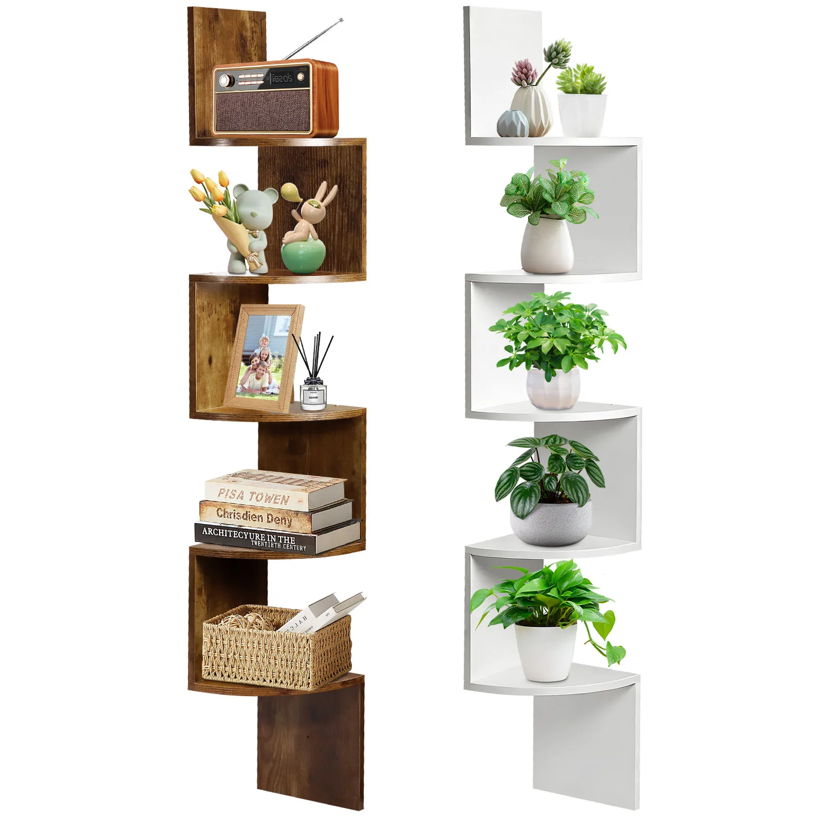Estante de Pared de Esquina de 5 Niveles, Fácil de Montar, Estantería Flotante para Libros, para Sala de Estar, Dormitorio, Baño, Oficina en Casa, Cocina