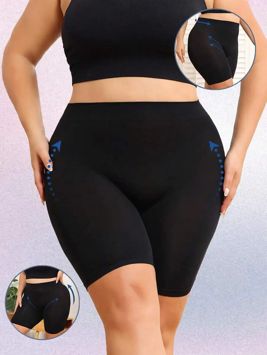 

Бесшовные дышащие корректирующие шорты черного цвета для женщин больших размеров, средней эластичности