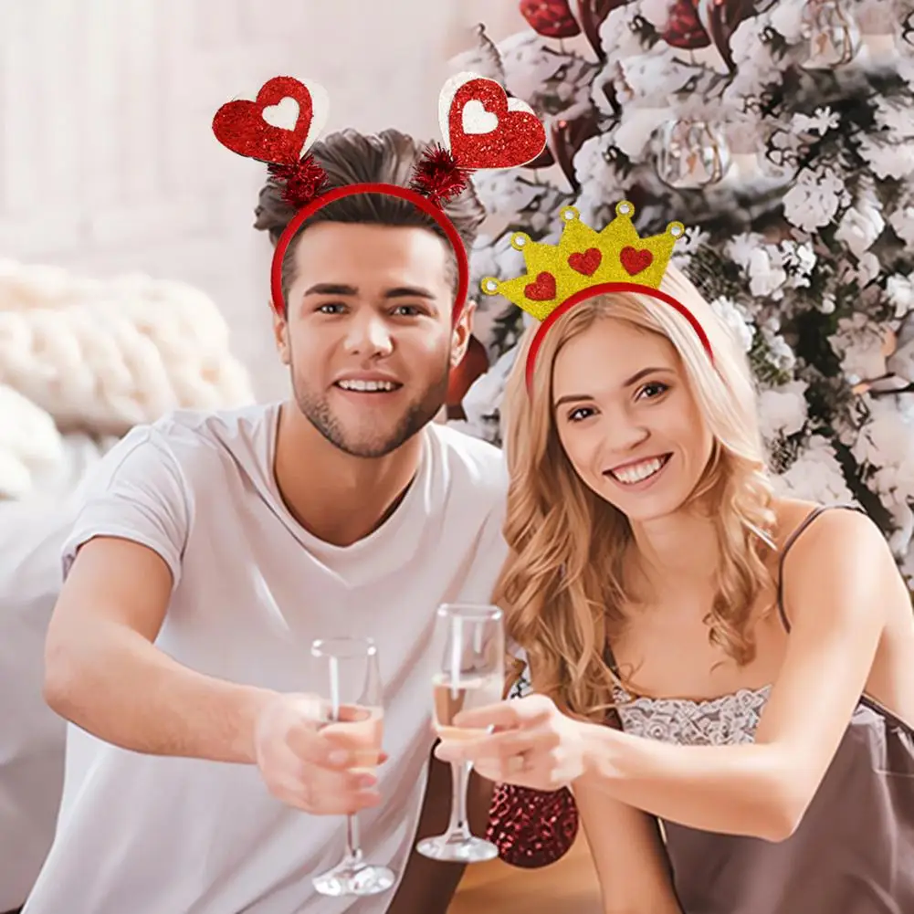 Valentine Day Headband Valentines Day Style Women's Hairband with Elastic Feather Decor Shiny Sequin Anti-slip Lady for Wedding