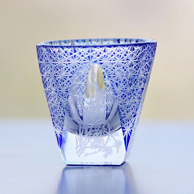 35ml Handmade Edo Kiriko Sake Cup Four Gentlemen Pattern Japanese Style Small Wine Shot Glass