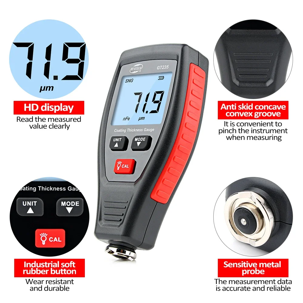 RZ Coating Thickness Gauge Paint Handheld Thickness Gauge Meter Car Paint Depth Gauge Tester Measurement Range 0~1800μm view 2