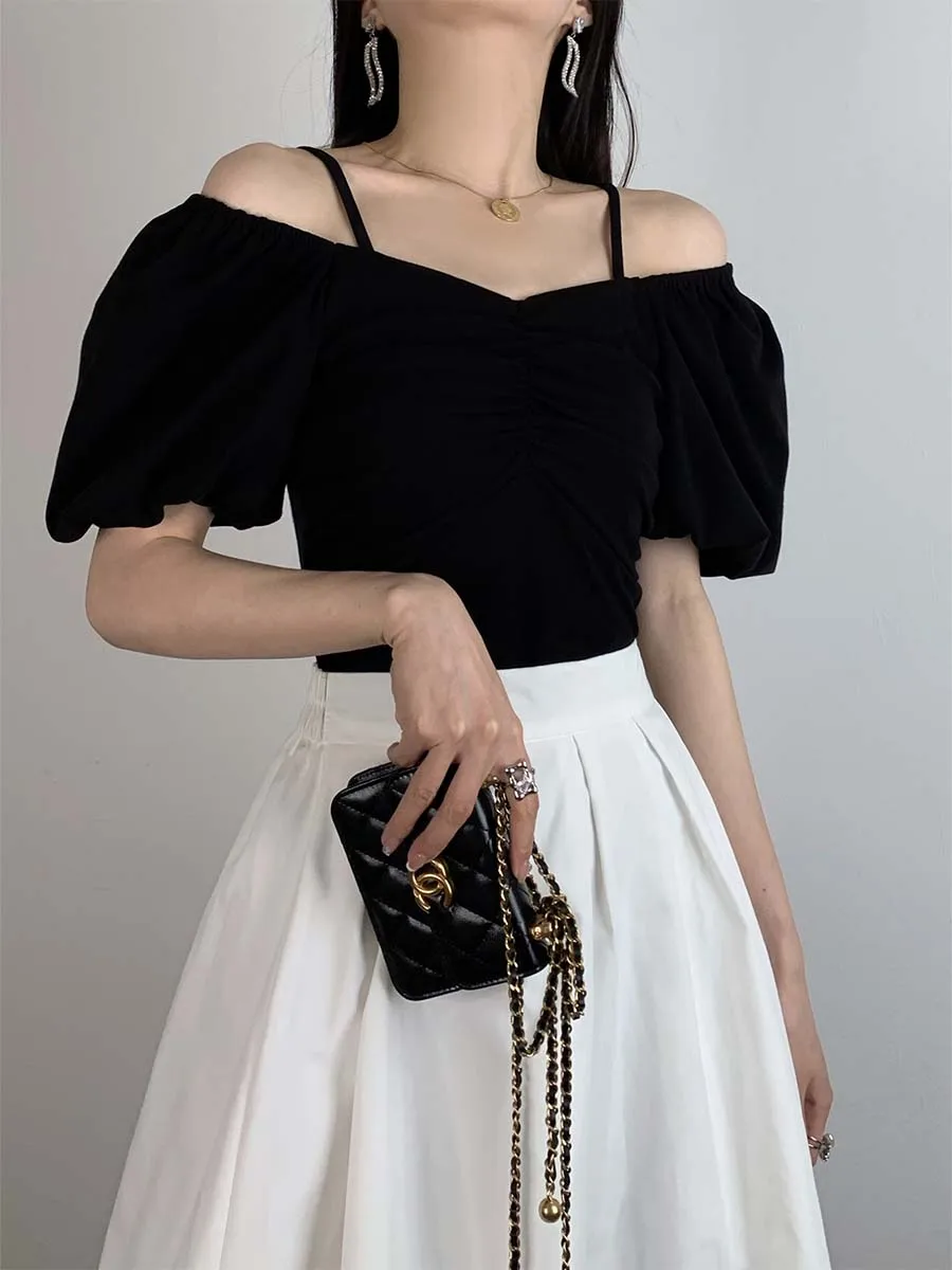 

Сексуальный облегающий топ на одно плечо с вырезом на ключицу, летний, из смесового хлопка, повседневный стиль