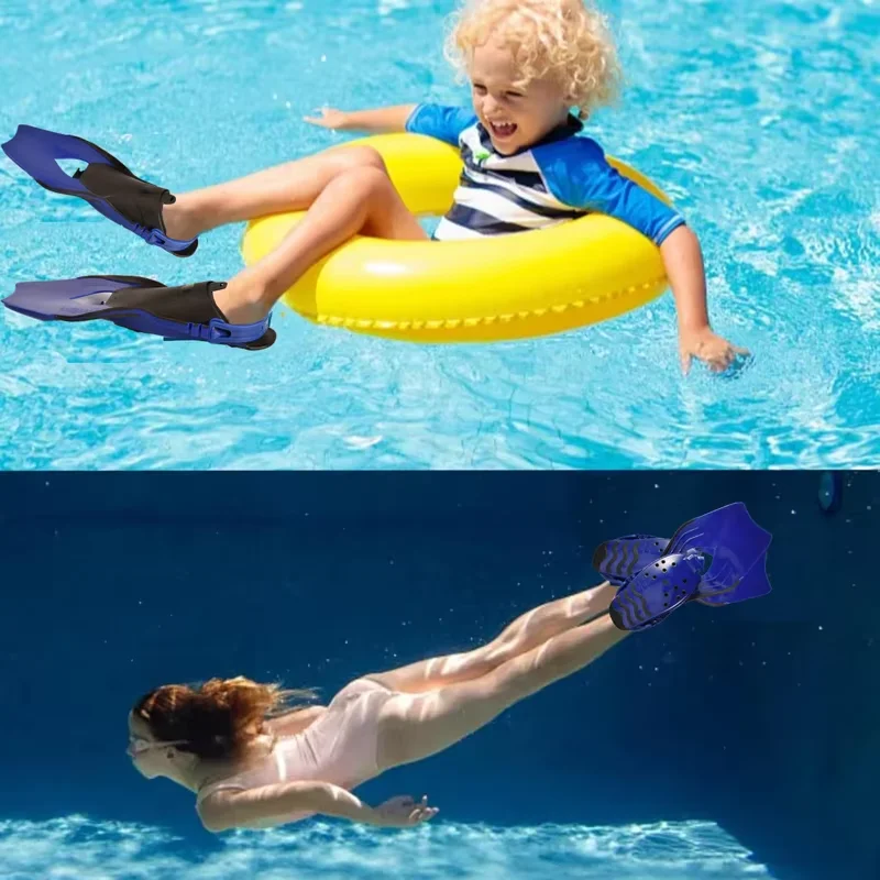 زعانف تدريب السباحة، زعانف سباحة مريحة من السيليكون، مناسبة للسباحة والغوص، مقاس مناسب للأطفال والأولاد أ