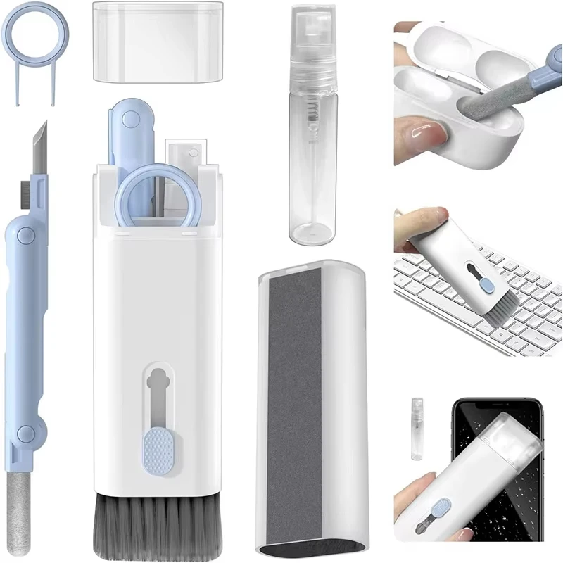 7-in-1 Computer Keyboard Cleaner Kit with Earphone Cleaning Pen Keycap Puller - Comprehensive Keyboard Cleaning Tools Set