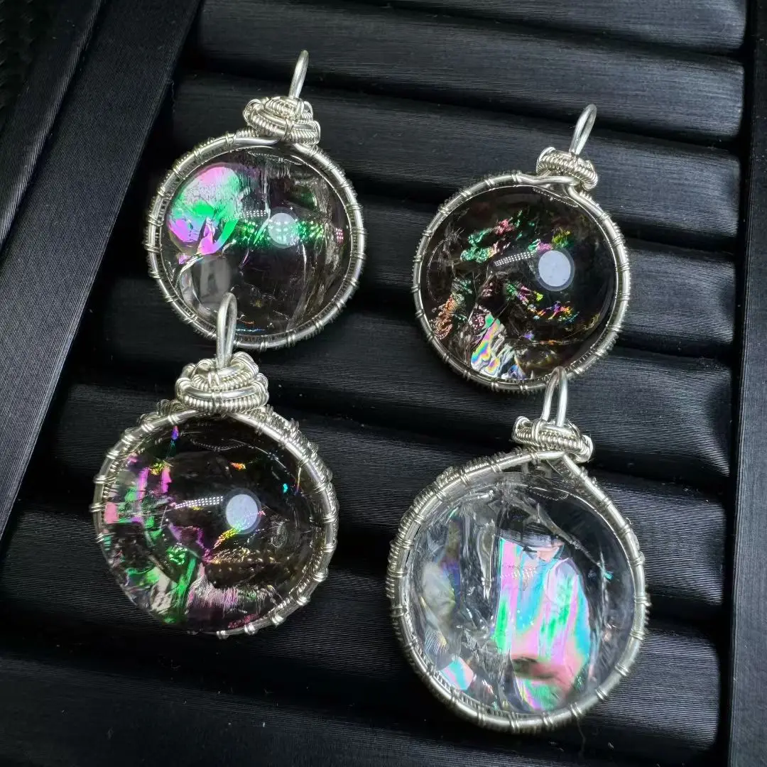 1 Pc Natural Rainbow Rock Quartz Smoky Quartz Pendant Sphere Wire Wrapping Reiki Healing Stone Jewelry Gift Women Men view 5