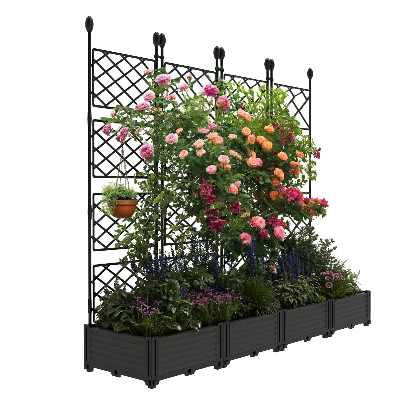 3/7 PCS Large Raised Garden Planter with Trellis  Freestanding Vertical Growing Frame for Climbing Plants, Vines & Flowers  Sturdy Elevated Bed with Drainage Holes for Patio, Balcony