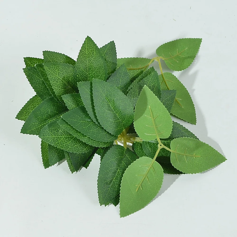 20Pcs Silk Roses Green Leaf Artificial Plants Decorative Flowers for Wreaths Christmas Home Decor Wedding Bridal Accessories