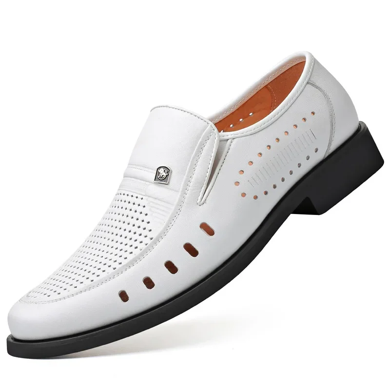 Zapatos informales de piel auténtica para hombre, calzado transpirable de marca, color blanco y negro, KA4499, verano, 2024