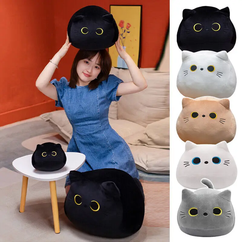 10/30CM Black Cat Plush Pillow Cartoon Cat Head Plushie Stuffed Toys Cat Doll Cat Doll Pillow Plush Toy Cuddly Pillow Cushion