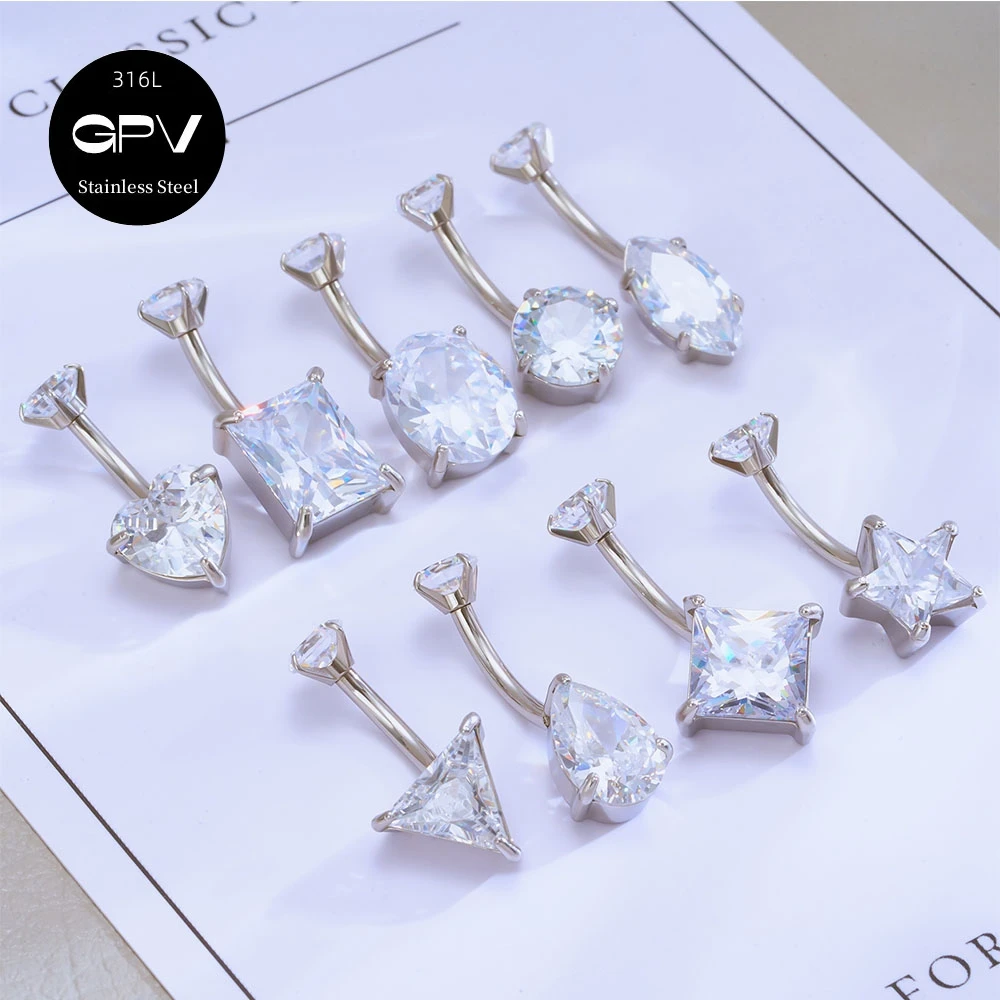 1/2PCS  316L Implantable Stainless Steel Multiple CZ Navel Rings Women's Perforated Jewelry Umbilical Nails Umbilical Jewelr