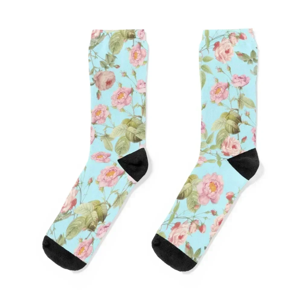 

Old Vintage Roses on Teal Pattern Socks Christmas hockey men cotton high quality Men's Socks Women's