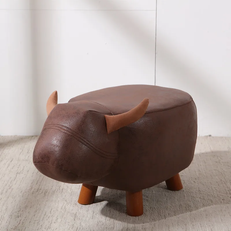 

Solid wood cartoon stool for adults and children, sofa stool with storage technology cloth