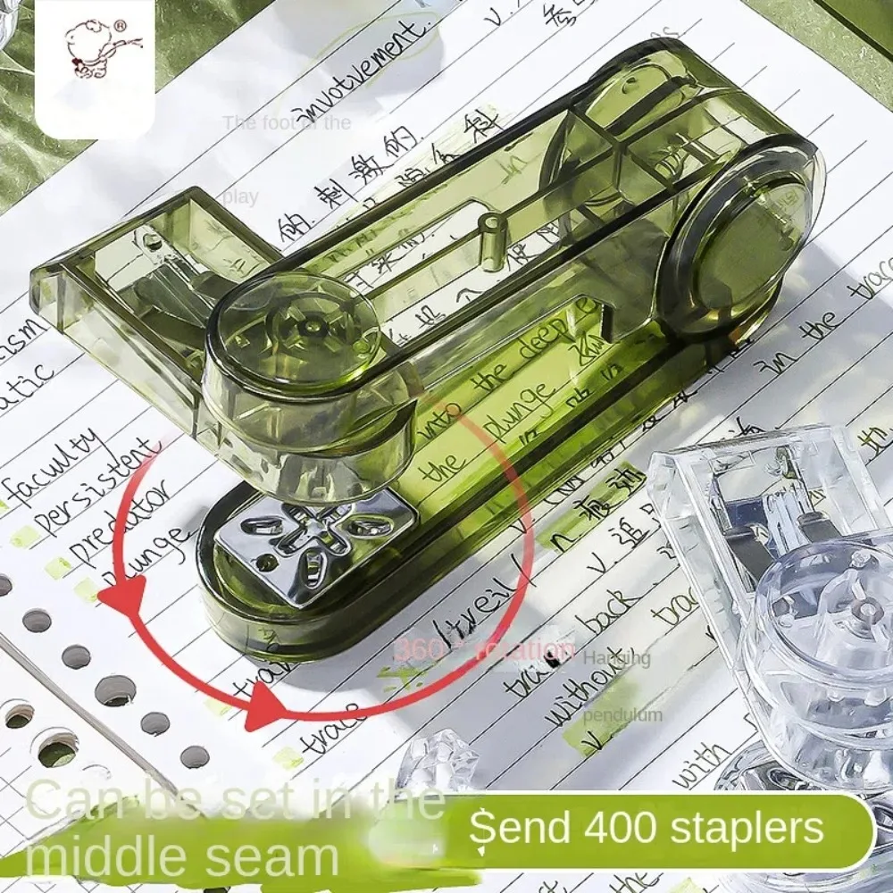 Manual 360° Rotatable Stapler Bookbinding Tool Plastic Transparent Stapler Portable Creative Paper Stapler Office Supplies