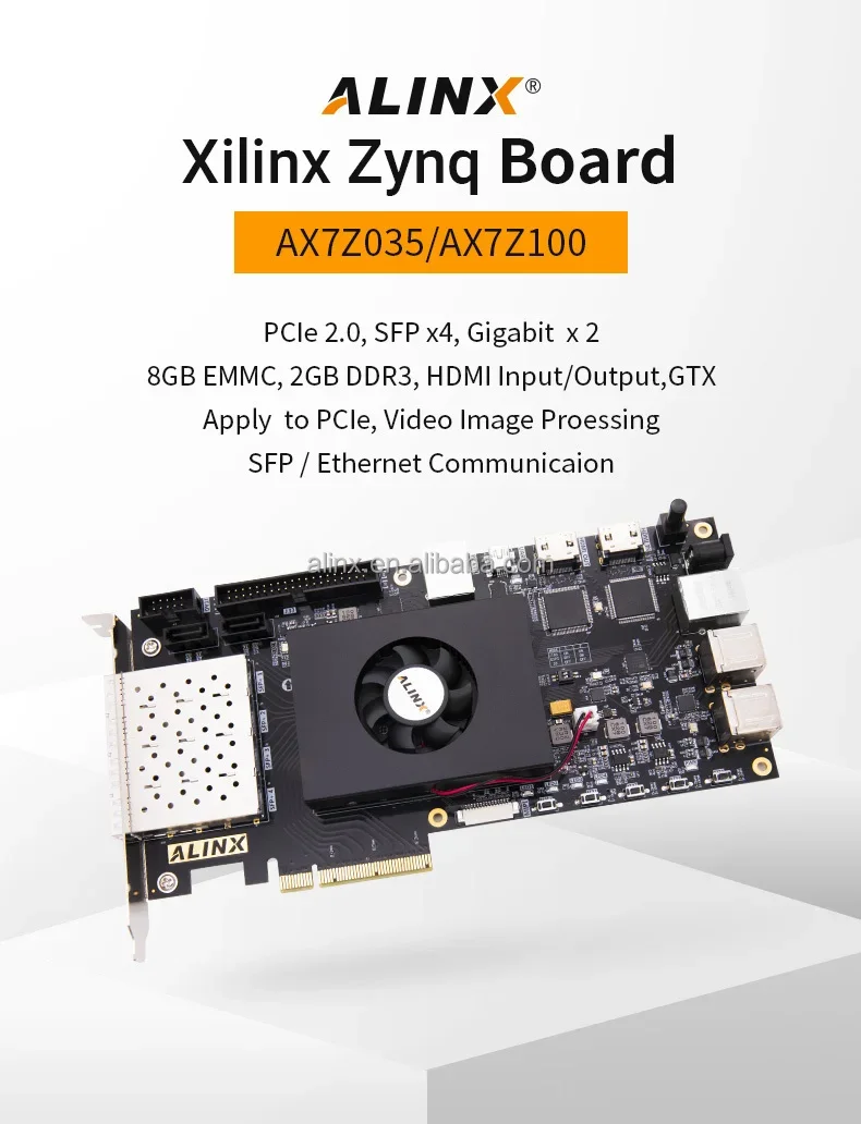 ALINX AX7Z100: XILINX Zynq-7000 SoC XC7Z100 ZYNQ ARM 7100 FPGA Development Board SoMs PCIE Accelerator Card SFP 8G eMMC